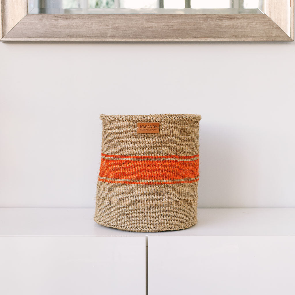 Kiondo Basket - Brass with Orange Stripe | 12" | Shopper, Storage, Decor