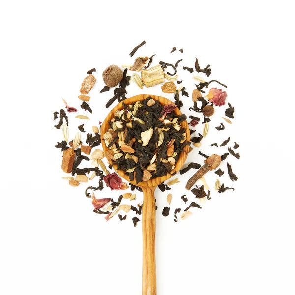 Organic African Chai with spices like cinnamon, cloves, fennel, and Kenyan black tea