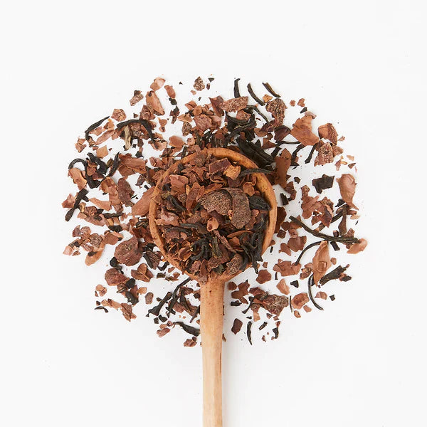 Organic Purple Chocolate tea with cacao shells, rose petals, and Kenyan purple tea