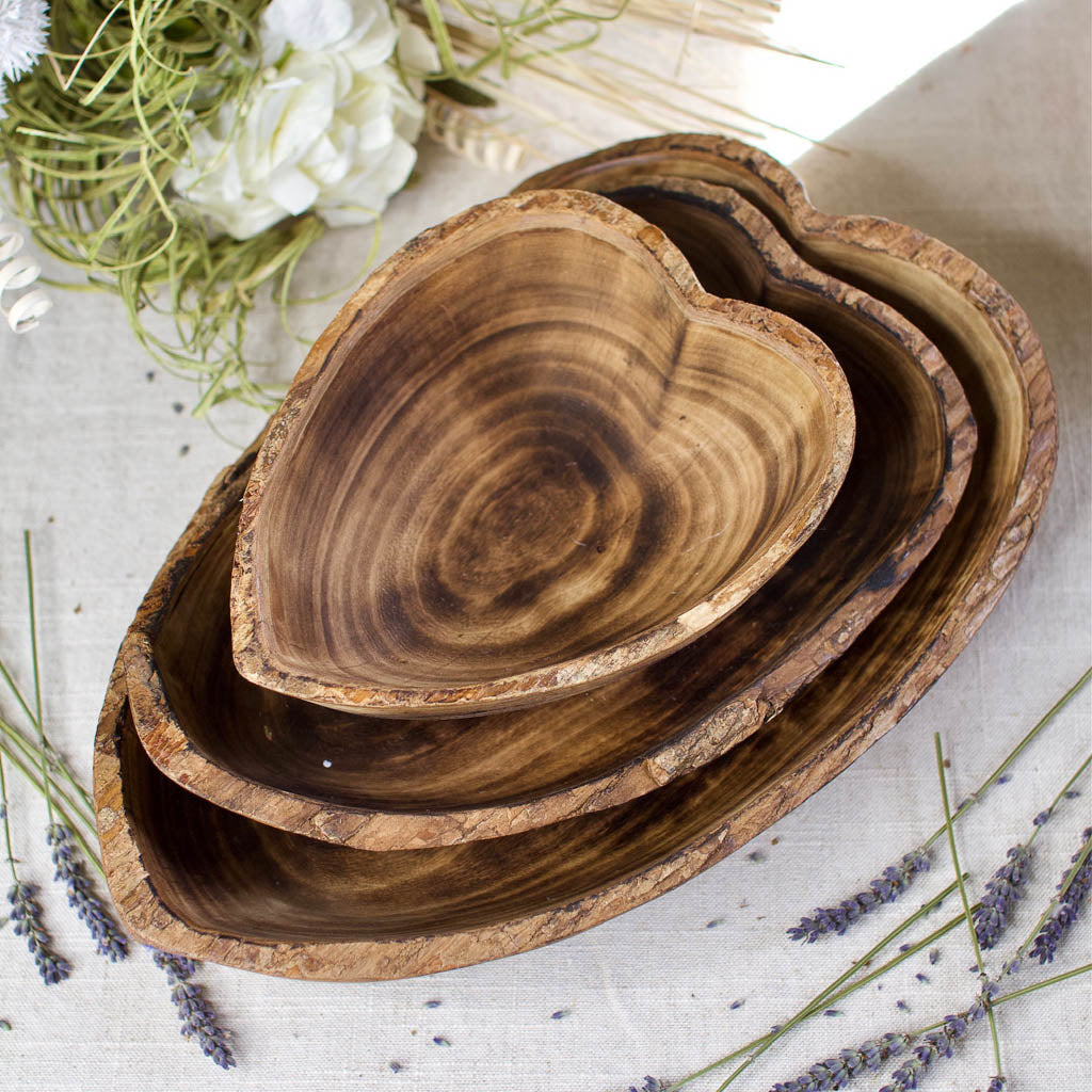 Rustic Live Edge Bowl | Heart | Jacaranda Wood | Handcrafted in Kenya