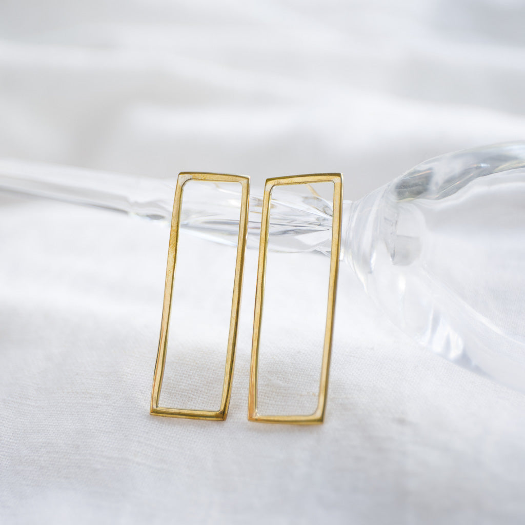 Hand-Hammered Earrings | Rectangle Studs | Gold Brass | Handmade in Kenya