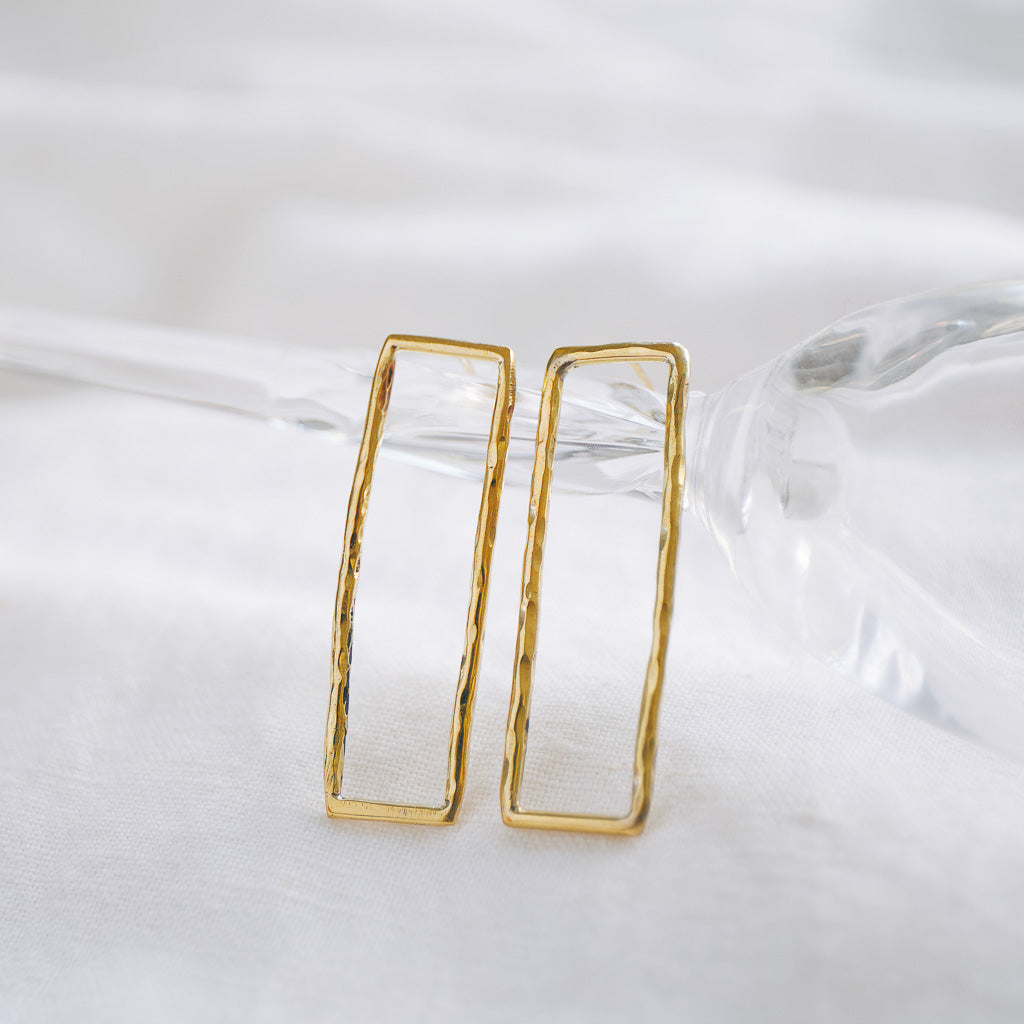 Hand-Hammered Earrings | Rough | Rectangle Studs | Gold Brass| Handmade in Kenya
