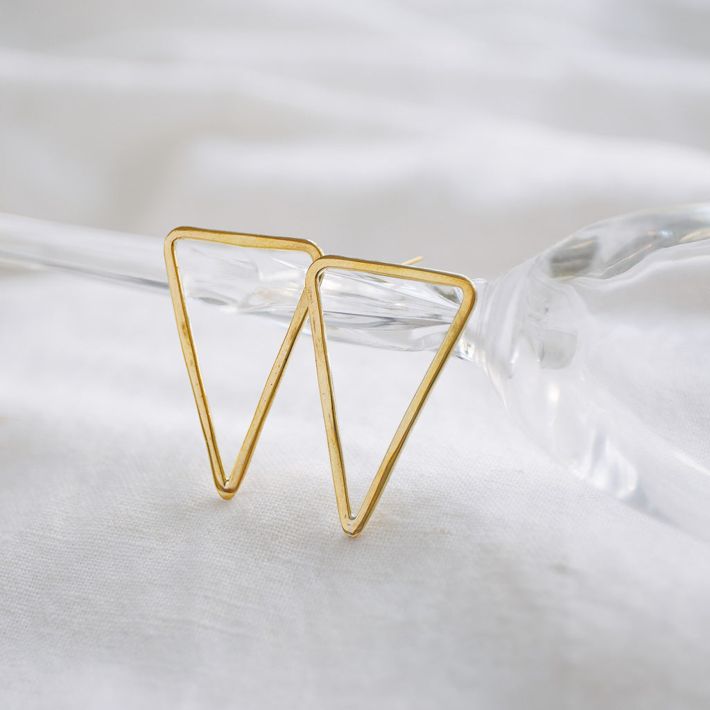 Hand-Hammered Earrings | Triangle Studs | Medium | Gold Brass | Handmade in Kenya