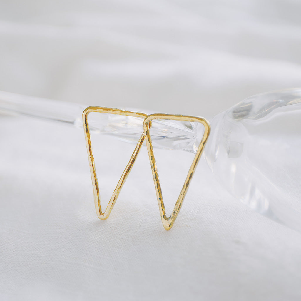 Hand-Hammered Earrings | Rough | Triangle Studs | Medium | Gold Brass | Handmade in Kenya
