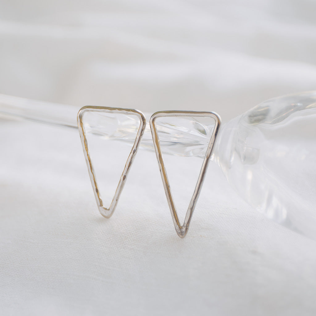 Hand-Hammered Earrings | Triangle Rough texture Studs | Medium | Silver Brass | Handmade in Kenya