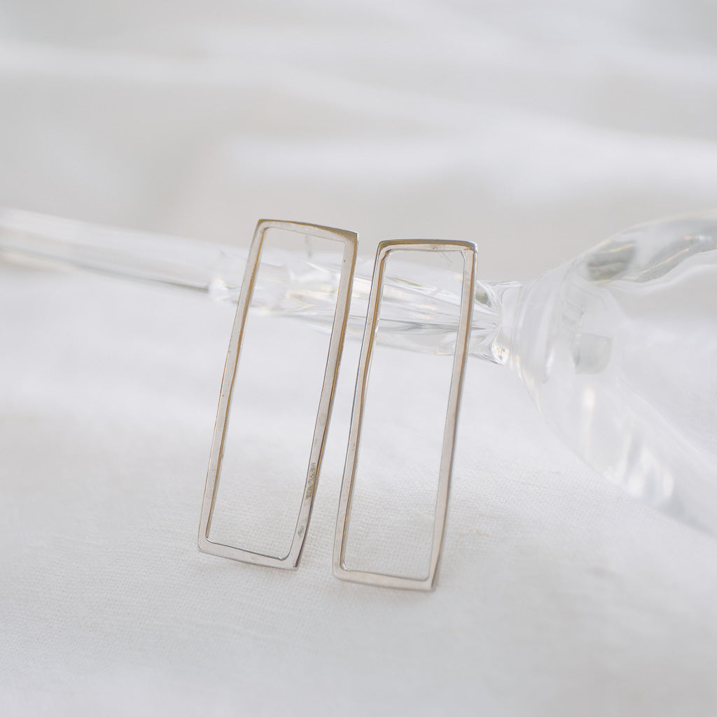 Hand-Hammered Earrings | Rectangle Studs | Silver Brass | Handmade in Kenya