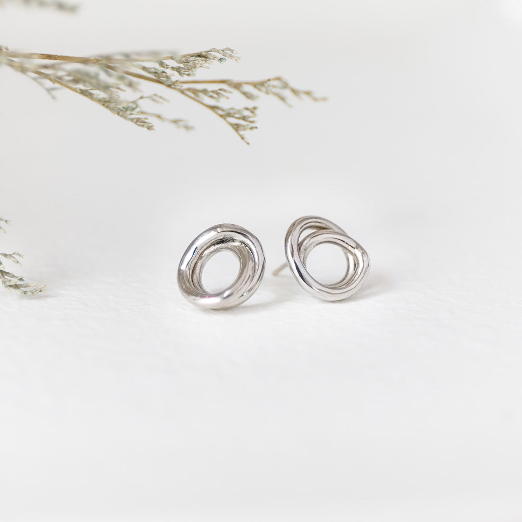 Hand-Hammered Earrings | Infinity Swirl Stud | Silver Brass | Handmade in Kenya