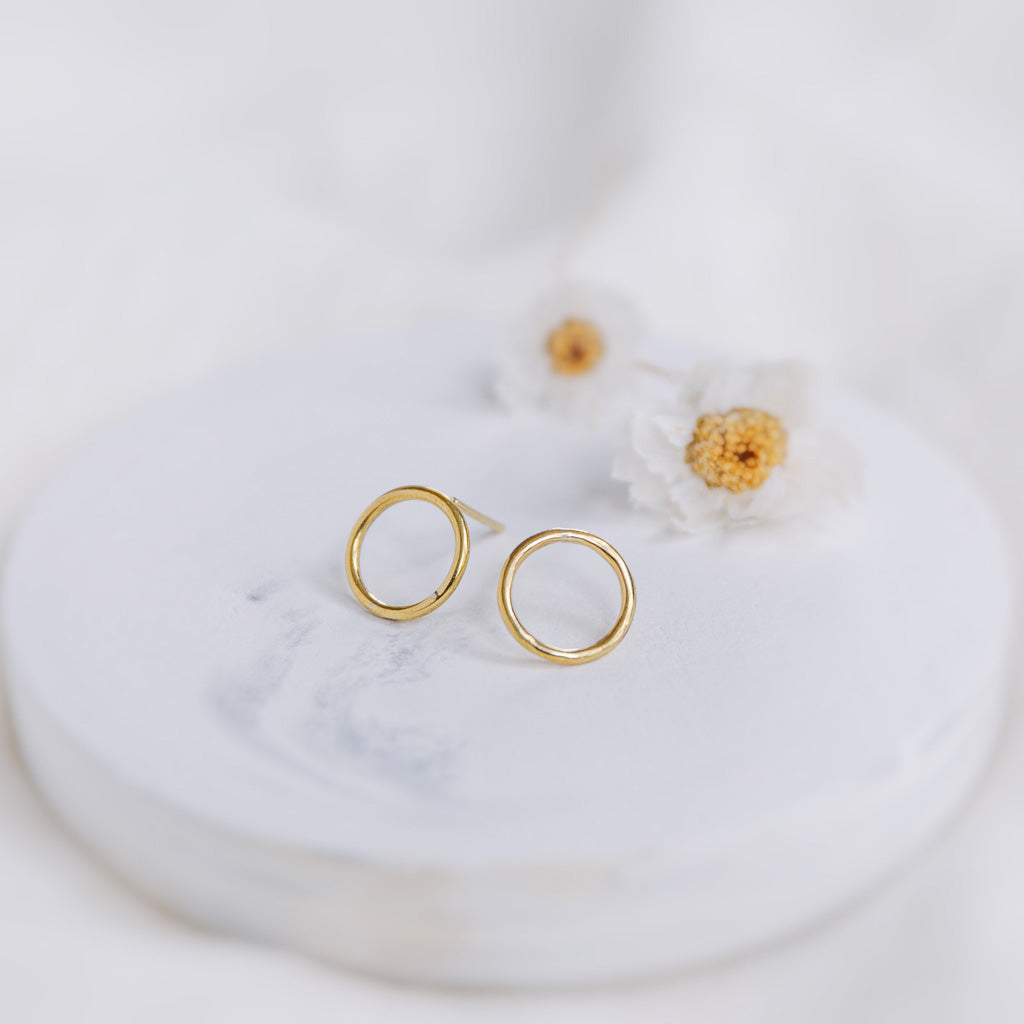 Hand-Hammered Earrings | Small Circle Stud | Gold Brass | Handmade in Kenya