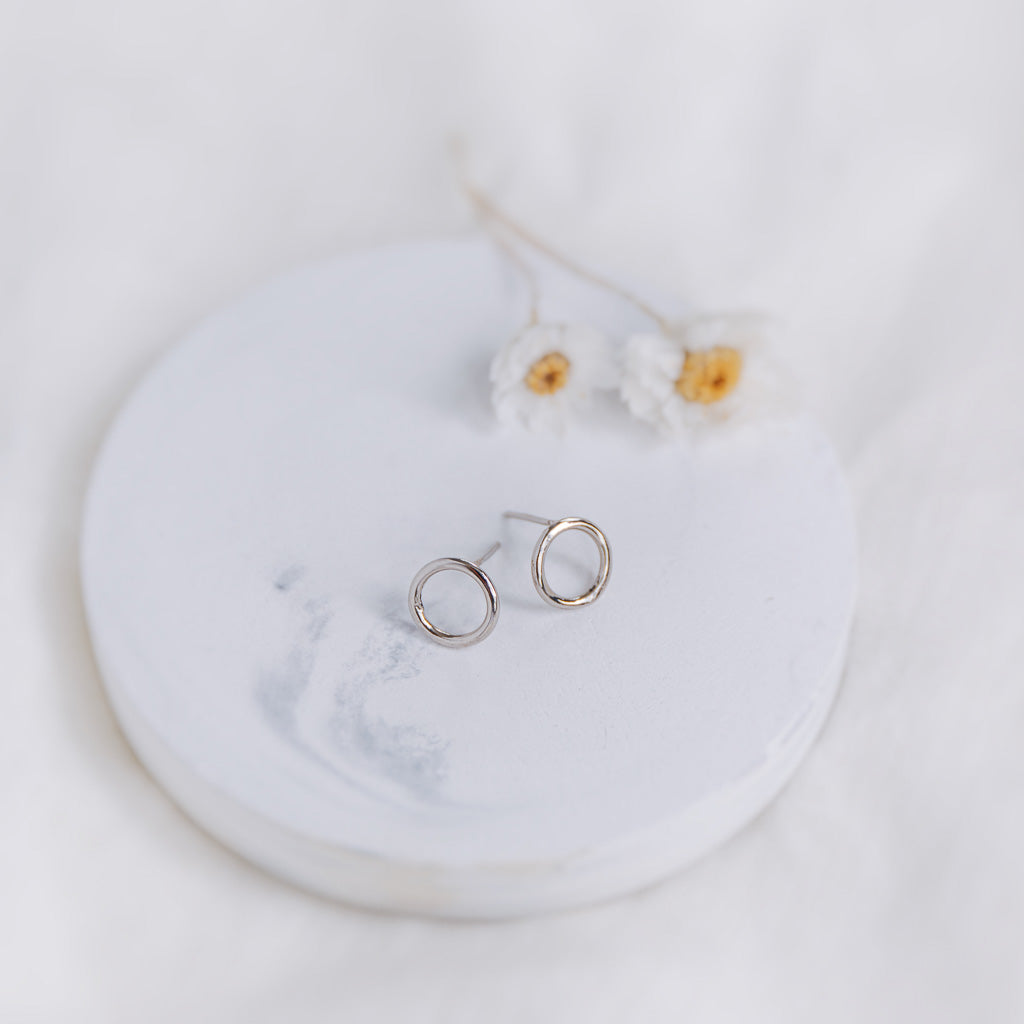 Hand-Hammered Earrings | Small Circle Stud | Silver Brass | Handmade in Kenya