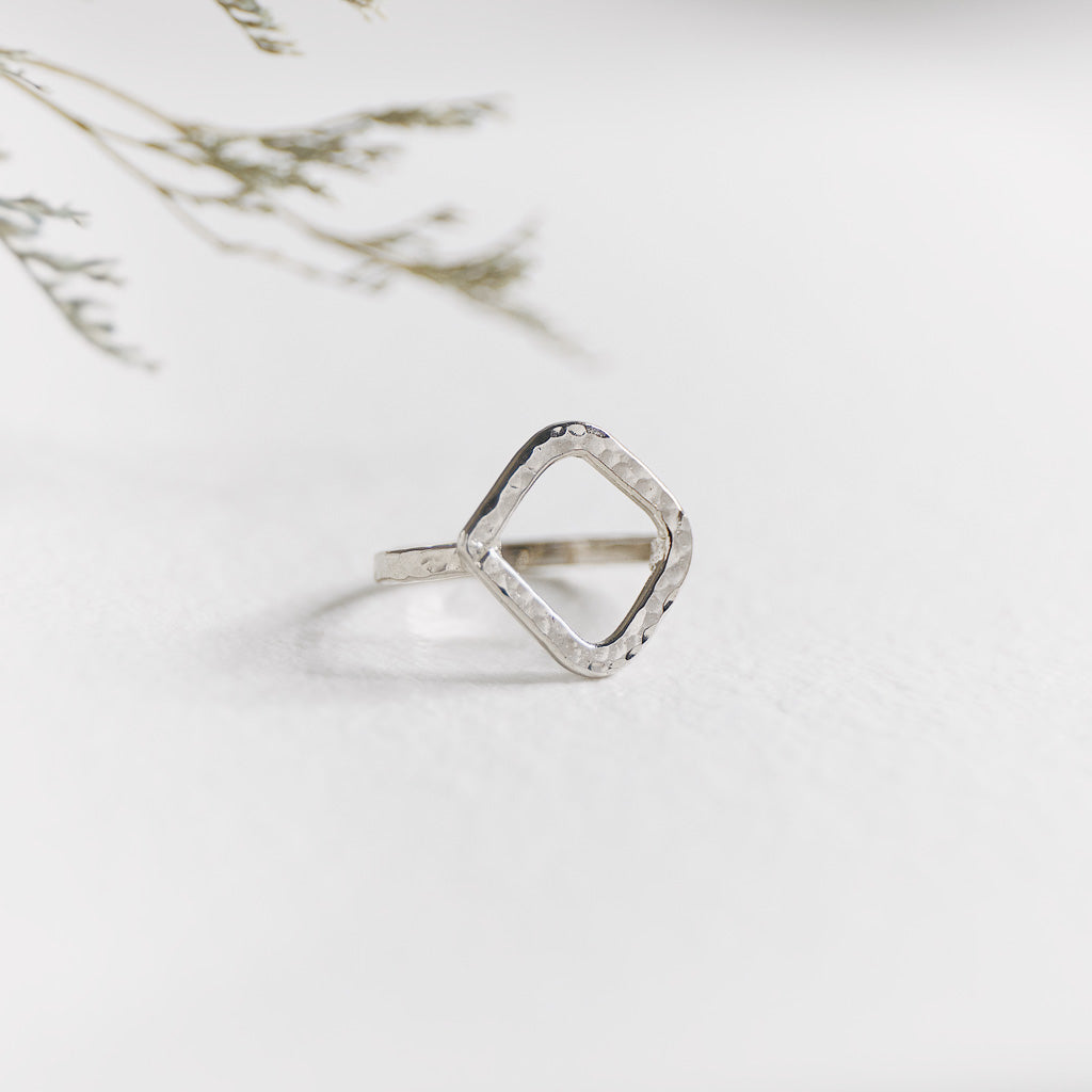 Hand-Hammered Ring | Thin Rough Diamond Stackable | Silver Brass | Handmade in Kenya