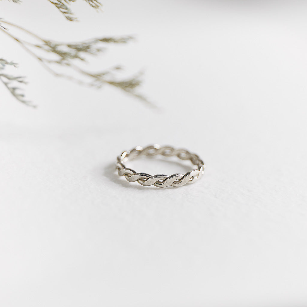 Hand-Hammered Ring | Thin Braid Stackable | Silver Brass | Handmade in Kenya