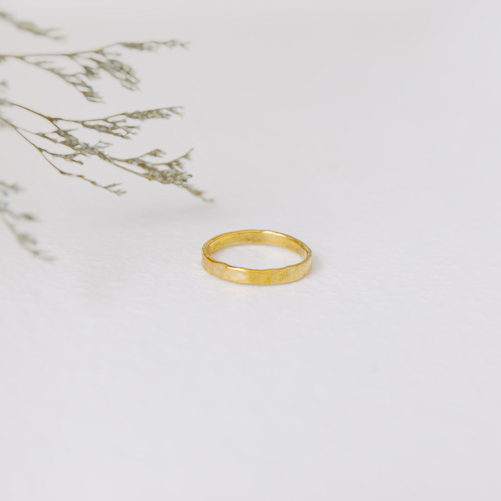 Hand-Hammered Ring | Textured Thick Band Stackable | Gold Brass | Handmade in Kenya