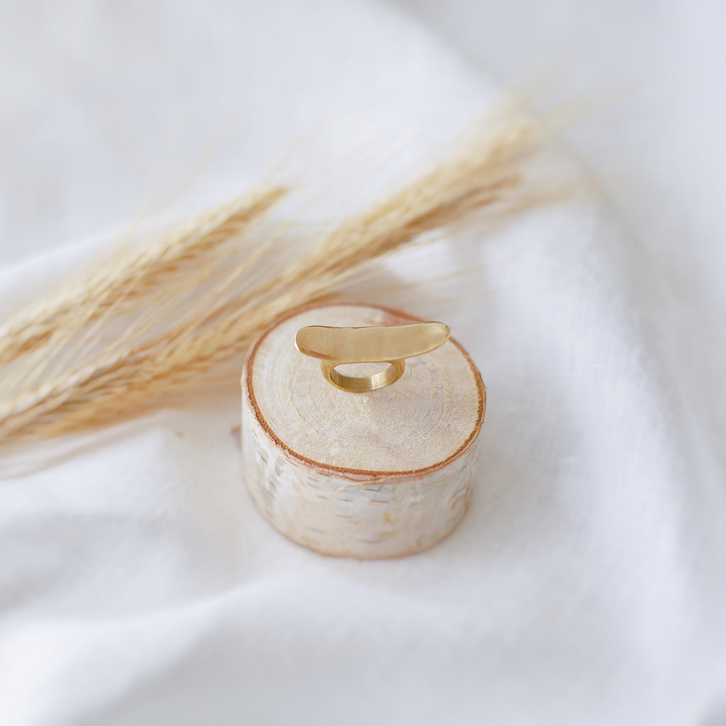 Hand-Hammered Ring | Horn - Flat Curve | Gold Brass | Hand Hammered in Kenya