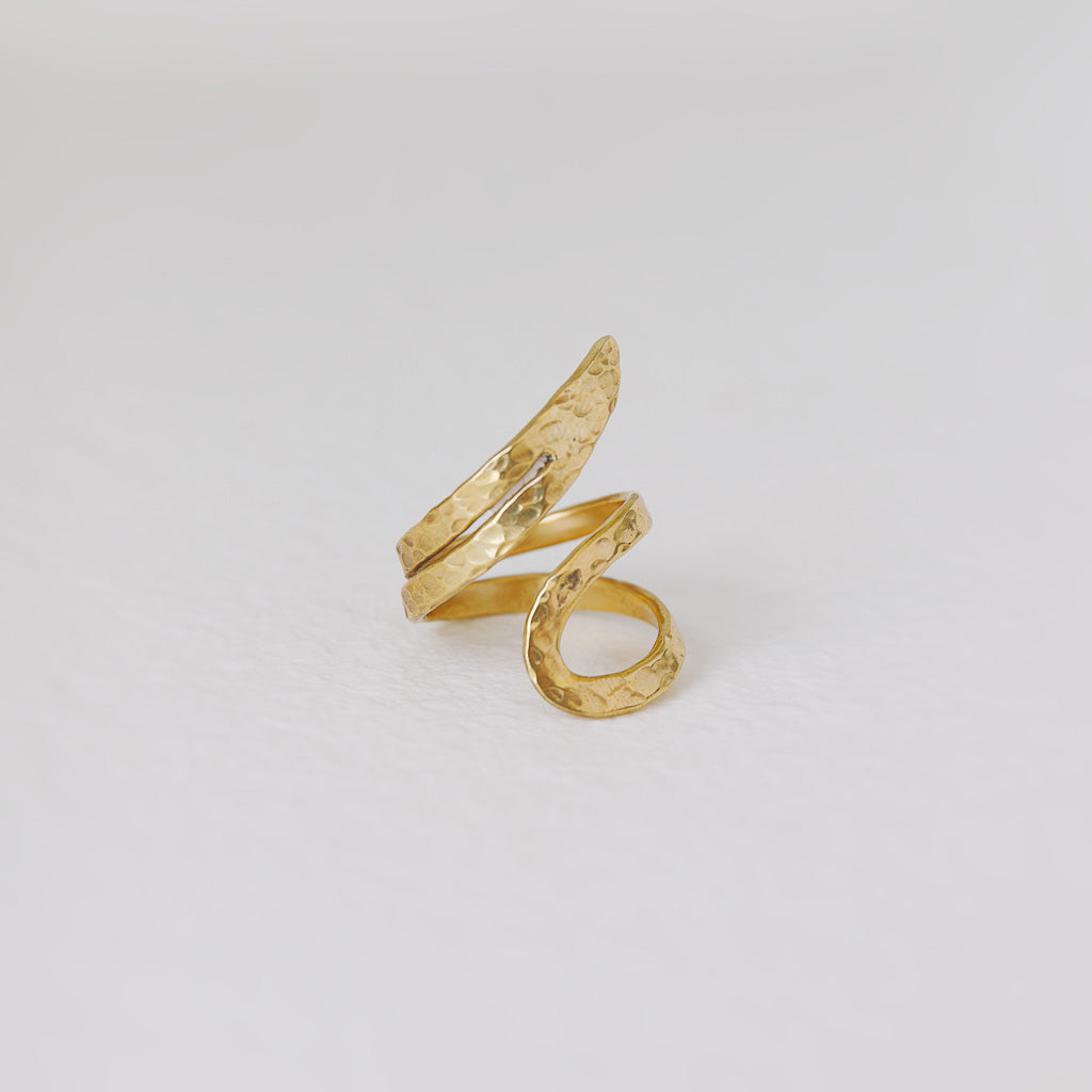 Hand-Hammered Ring | Wire Spiral - Beveled | Gold Brass | Hand Hammered in Kenya
