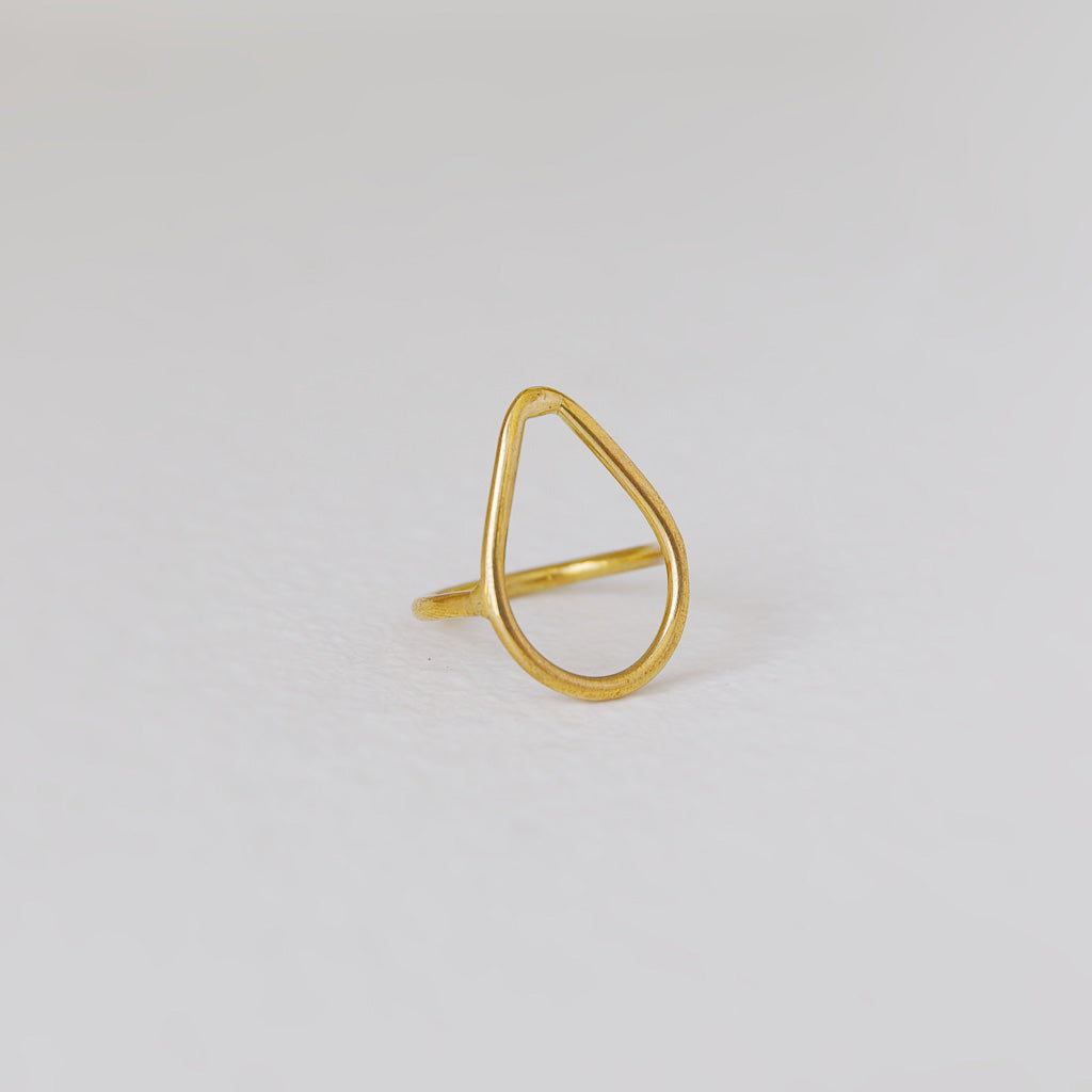 Hand-Hammered Ring | Wire Circle Droplet | Gold Brass | Handmade in Kenya
