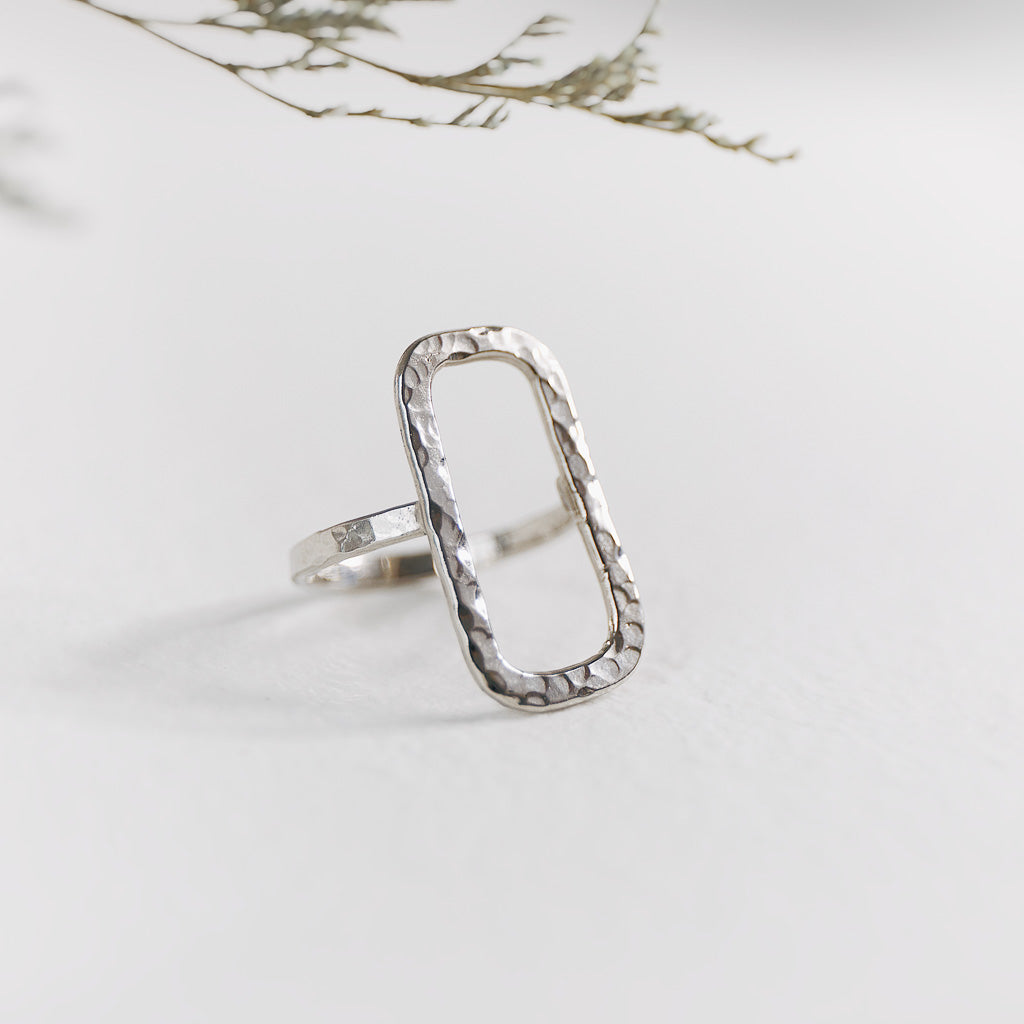 Hand-Hammered Ring | Wire Rectangle | Silver Brass | Handmade in Kenya
