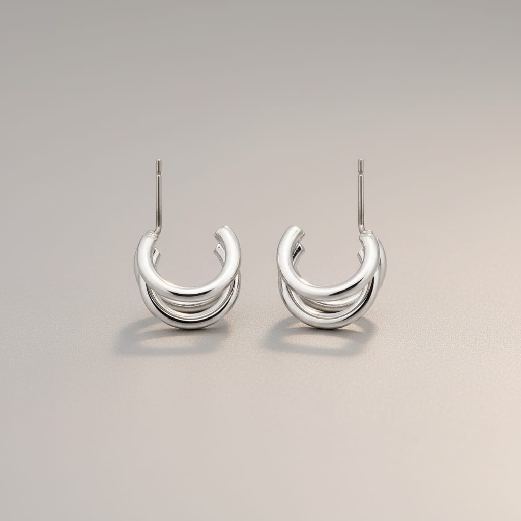 Dual Row Huggie Hoops — Silver