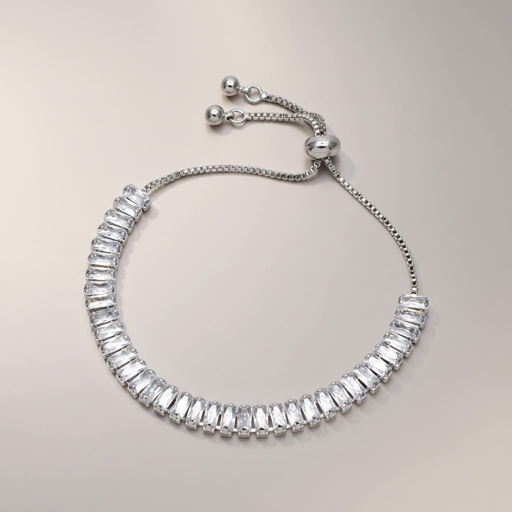 Crystal Beaded Bracelet — Clear Silver