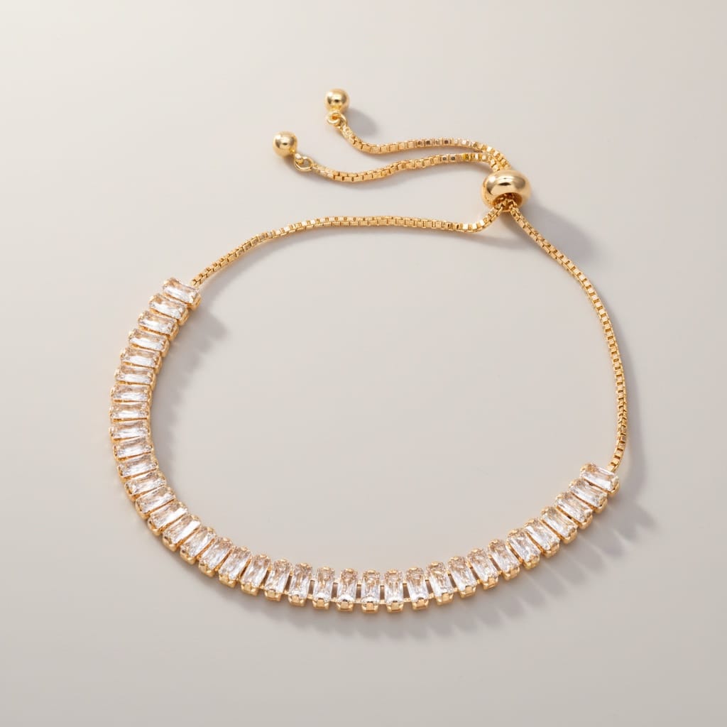 Crystal Beaded Bracelet — Clear Gold