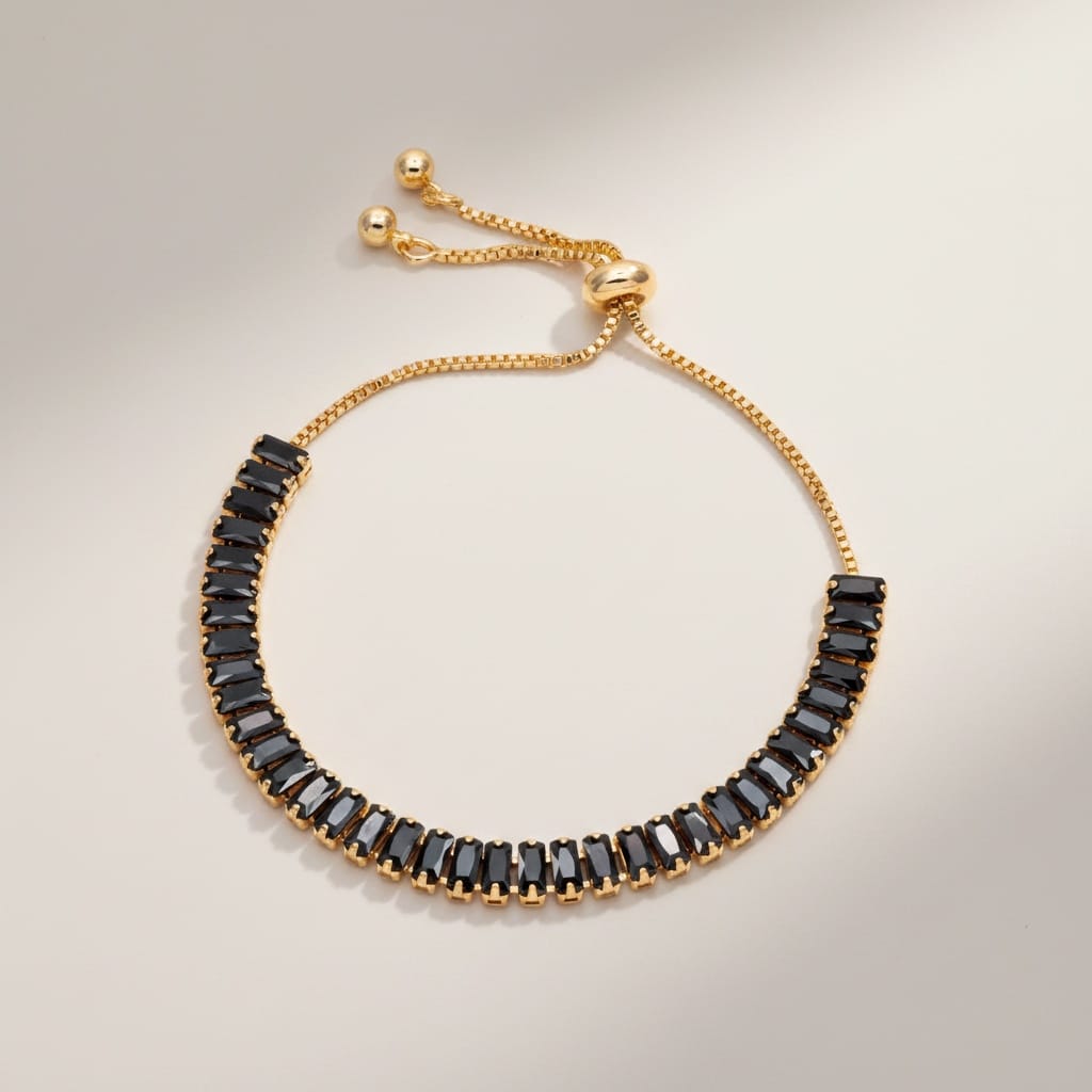 Crystal Beaded Bracelet — Black